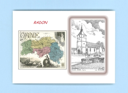Cartes Postales impression Noir avec dpartement sur la ville de RADON Titre : eglise