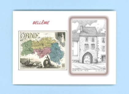Cartes Postales impression Noir avec dpartement sur la ville de BELLEME Titre : porche