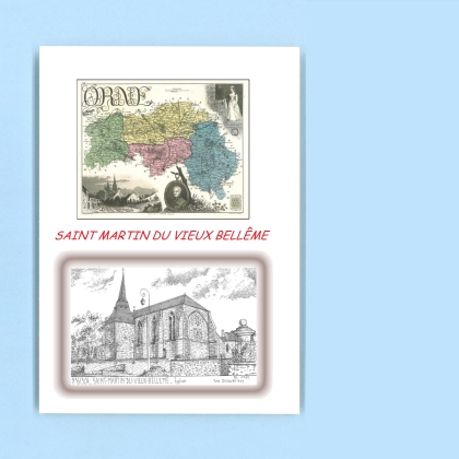 Cartes Postales impression Noir avec dpartement sur la ville de ST MARTIN DU VIEUX BELLEME Titre : eglise