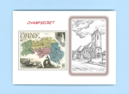 Cartes Postales impression Noir avec dpartement sur la ville de CHAMPSECRET Titre : eglise