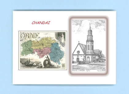 Cartes Postales impression Noir avec dpartement sur la ville de CHANDAI Titre : eglise