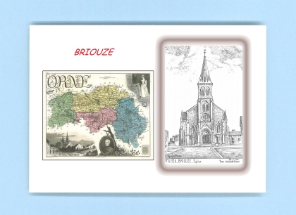 Cartes Postales impression Noir avec dpartement sur la ville de BRIOUZE Titre : eglise