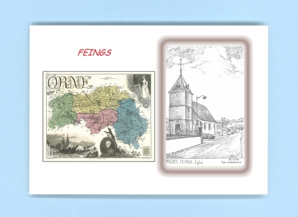 Cartes Postales impression Noir avec dpartement sur la ville de FEINGS Titre : eglise