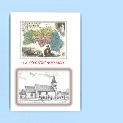 Cartes Postales impression Noir avec dpartement sur la ville de LA FERRIERE BOCHARD Titre : eglise