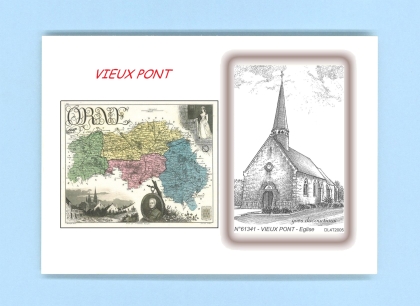 Cartes Postales impression Noir avec dpartement sur la ville de VIEUX PONT Titre : eglise