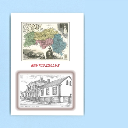 Cartes Postales impression Noir avec dpartement sur la ville de BRETONCELLES Titre : mairie