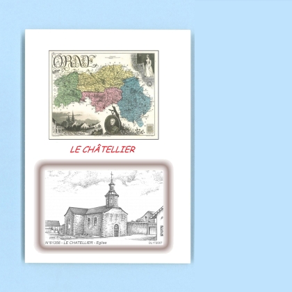 Cartes Postales impression Noir avec dpartement sur la ville de LE CHATELLIER Titre : eglise