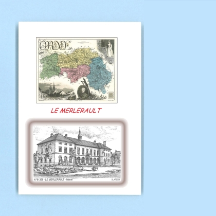 Cartes Postales impression Noir avec dpartement sur la ville de LE MERLERAULT Titre : mairie
