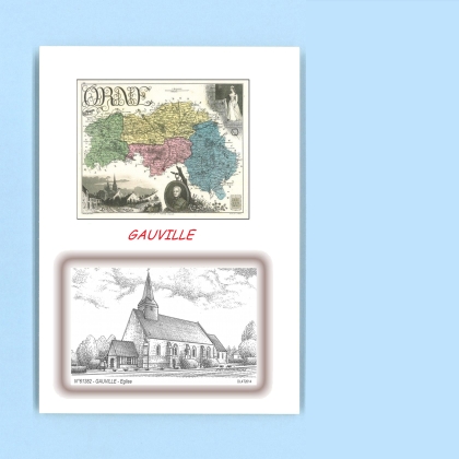 Cartes Postales impression Noir avec dpartement sur la ville de GAUVILLE Titre : eglise