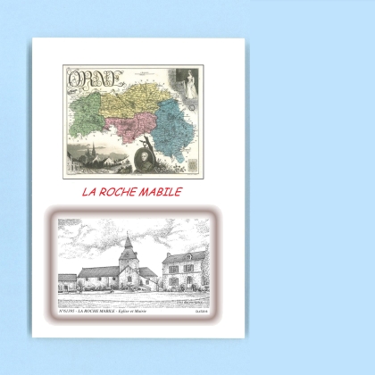 Cartes Postales impression Noir avec dpartement sur la ville de LA ROCHE MABILE Titre : eglise et mairie