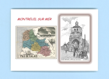 Cartes Postales impression Noir avec dpartement sur la ville de MONTREUIL SUR MER Titre : eglise st saulve