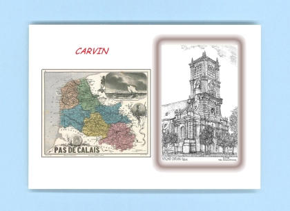Cartes Postales impression Noir avec dpartement sur la ville de CARVIN Titre : eglise