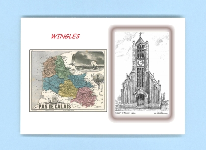 Cartes Postales impression Noir avec dpartement sur la ville de WINGLES Titre : eglise