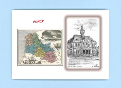 Cartes Postales impression Noir avec dpartement sur la ville de BERCK Titre : hotel de ville