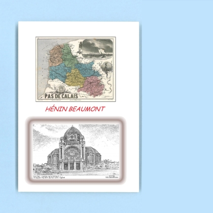 Cartes Postales impression Noir avec dpartement sur la ville de HENIN BEAUMONT Titre : eglise