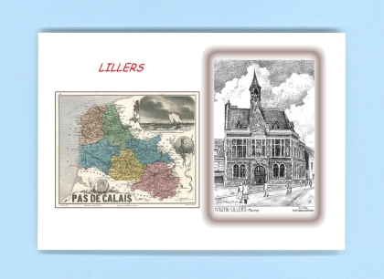 Cartes Postales impression Noir avec dpartement sur la ville de LILLERS Titre : mairie