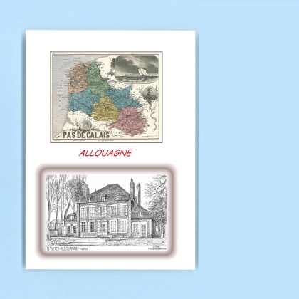 Cartes Postales impression Noir avec dpartement sur la ville de ALLOUAGNE Titre : mairie