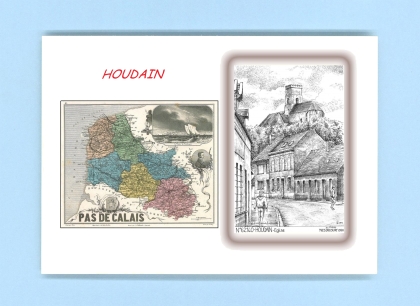 Cartes Postales impression Noir avec dpartement sur la ville de HOUDAIN Titre : eglise