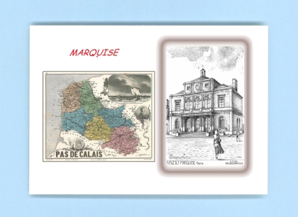 Cartes Postales impression Noir avec dpartement sur la ville de MARQUISE Titre : mairie