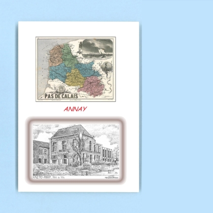 Cartes Postales impression Noir avec dpartement sur la ville de ANNAY Titre : hotel de ville