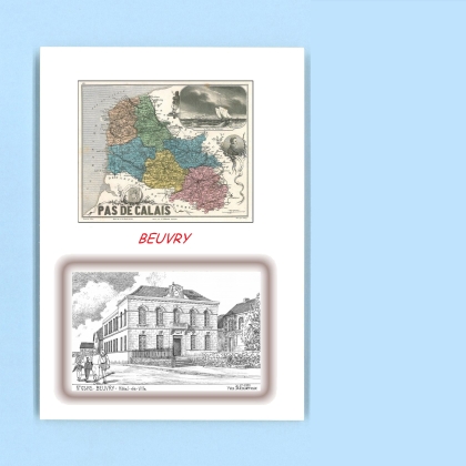 Cartes Postales impression Noir avec dpartement sur la ville de BEUVRY Titre : hotel de ville