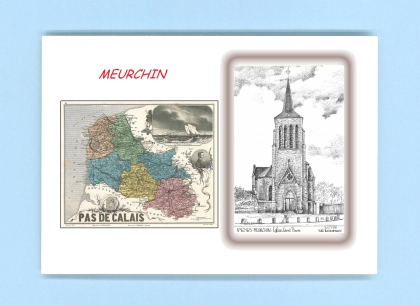 Cartes Postales impression Noir avec dpartement sur la ville de MEURCHIN Titre : eglise st pierre