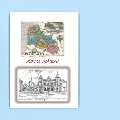 Cartes Postales impression Noir avec dpartement sur la ville de AUXI LE CHATEAU Titre : hotel de ville et eglise