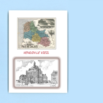 Cartes Postales impression Noir avec dpartement sur la ville de VENDIN LE VIEIL Titre : la mairie