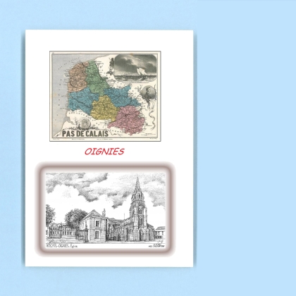 Cartes Postales impression Noir avec dpartement sur la ville de OIGNIES Titre : eglise