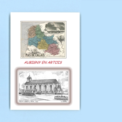 Cartes Postales impression Noir avec dpartement sur la ville de AUBIGNY EN ARTOIS Titre : eglise