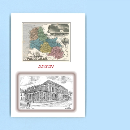 Cartes Postales impression Noir avec dpartement sur la ville de DIVION Titre : mairie