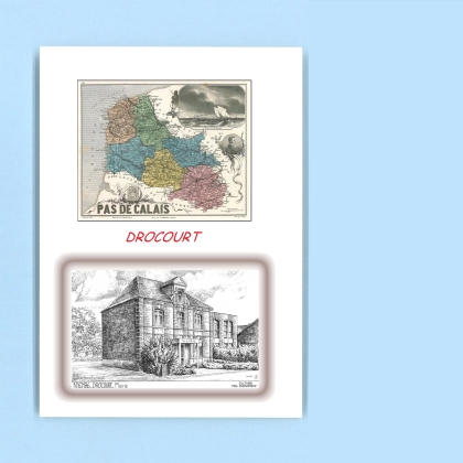 Cartes Postales impression Noir avec dpartement sur la ville de DROCOURT Titre : mairie