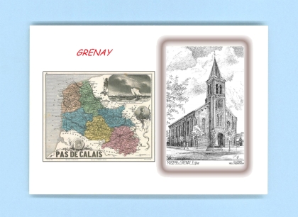 Cartes Postales impression Noir avec dpartement sur la ville de GRENAY Titre : eglise