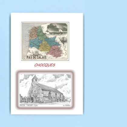 Cartes Postales impression Noir avec dpartement sur la ville de CHOCQUES Titre : eglise