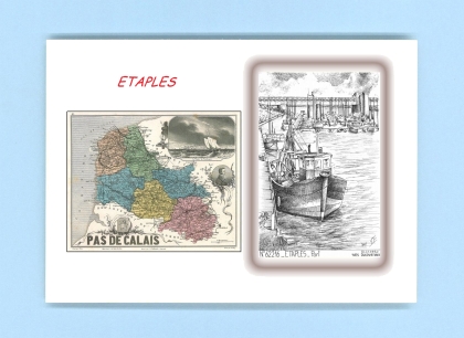 Cartes Postales impression Noir avec dpartement sur la ville de ETAPLES Titre : port