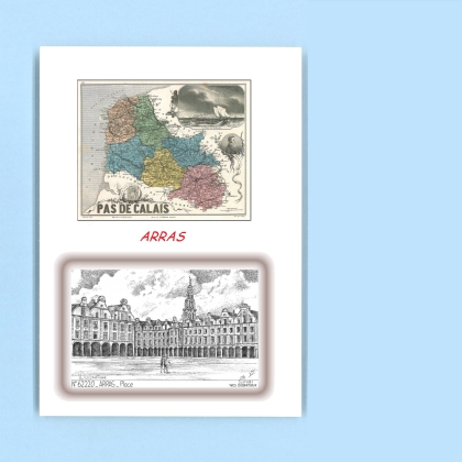Cartes Postales impression Noir avec dpartement sur la ville de ARRAS Titre : place