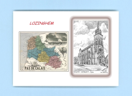 Cartes Postales impression Noir avec dpartement sur la ville de LOZINGHEM Titre : eglise