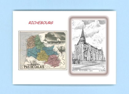 Cartes Postales impression Noir avec dpartement sur la ville de RICHEBOURG Titre : eglise
