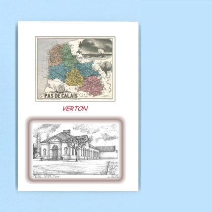 Cartes Postales impression Noir avec dpartement sur la ville de VERTON Titre : mairie