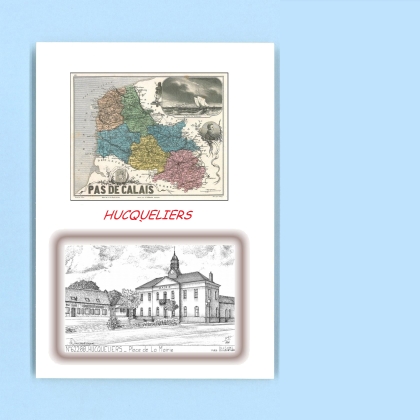 Cartes Postales impression Noir avec dpartement sur la ville de HUCQUELIERS Titre : place de la mairie