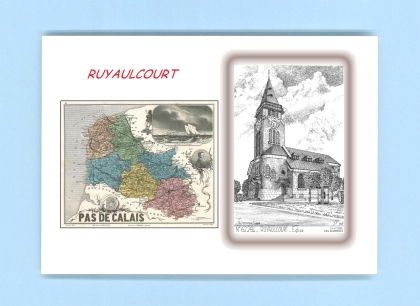Cartes Postales impression Noir avec dpartement sur la ville de RUYAULCOURT Titre : eglise