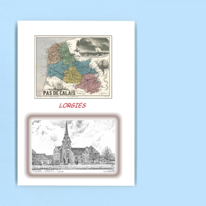 Cartes Postales impression Noir avec dpartement sur la ville de LORGIES Titre : eglise