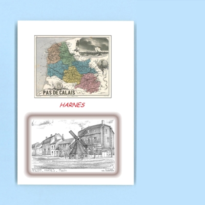 Cartes Postales impression Noir avec dpartement sur la ville de HARNES Titre : moulin