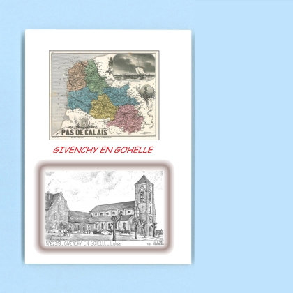 Cartes Postales impression Noir avec dpartement sur la ville de GIVENCHY EN GOHELLE Titre : eglise