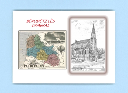Cartes Postales impression Noir avec dpartement sur la ville de BEAUMETZ LES CAMBRAI Titre : eglise