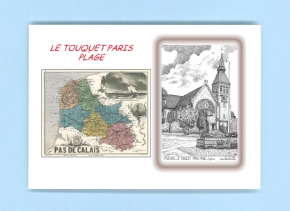 Cartes Postales impression Noir avec dpartement sur la ville de LE TOUQUET PARIS PLAGE Titre : eglise