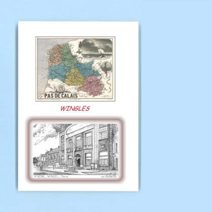 Cartes Postales impression Noir avec dpartement sur la ville de WINGLES Titre : mairie
