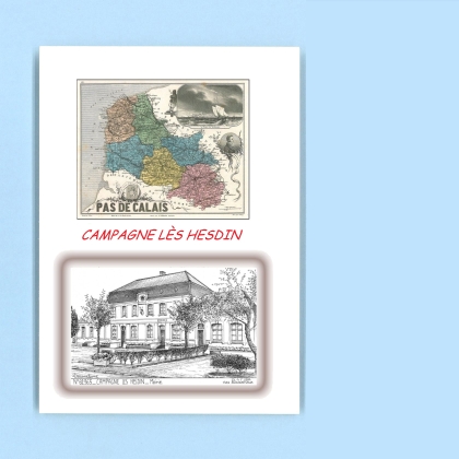 Cartes Postales impression Noir avec dpartement sur la ville de CAMPAGNE LES HESDIN Titre : mairie