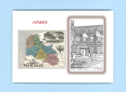 Cartes Postales impression Noir avec dpartement sur la ville de HINGES Titre : mairie