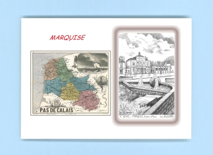 Cartes Postales impression Noir avec dpartement sur la ville de MARQUISE Titre : fontaine et mairie